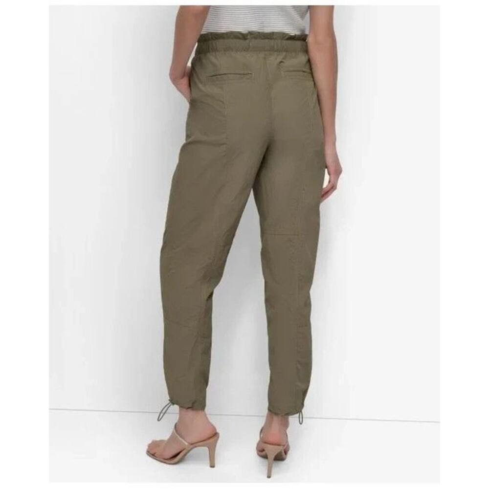 DKNY Women's Tie Front Straight Leg Cargo Pants Bungee Utility Green M - Picture 2 of 10